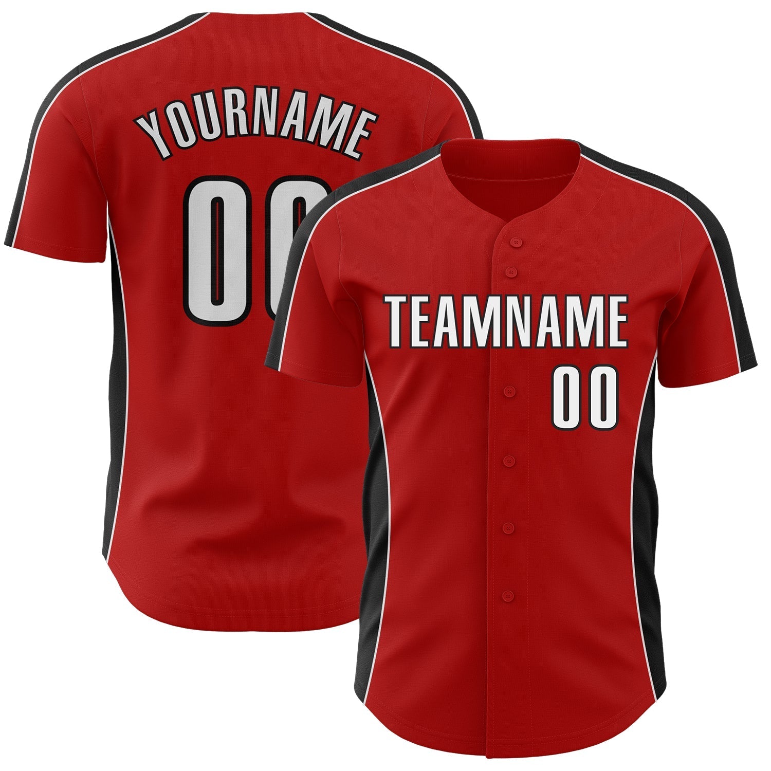 Custom Red White-Black Classic Color Block Side Panel Stripe Authentic Baseball Jersey baseball jersey product view 1