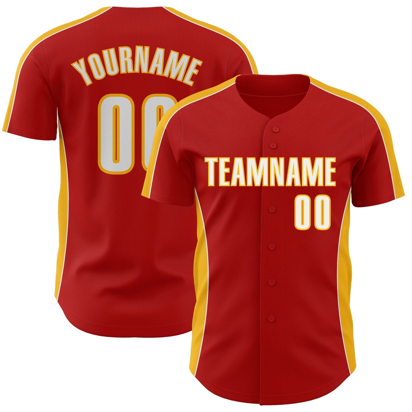 Custom Red White-Gold Classic Color Block Side Panel Stripe Authentic Baseball Jersey baseball jersey product view 1
