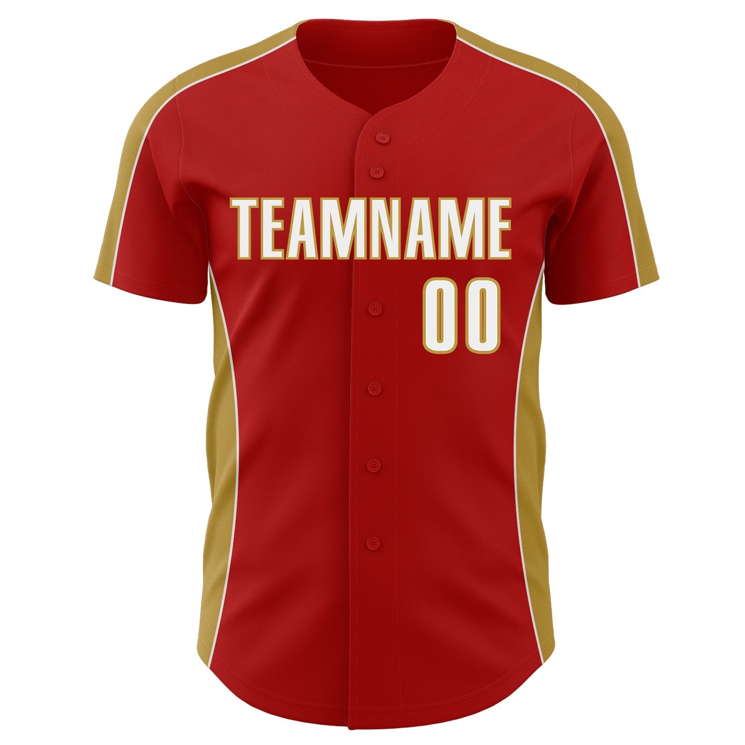 Custom Red White-Old Gold Classic Color Block Side Panel Stripe Authentic Baseball Jersey baseball jersey product view 2