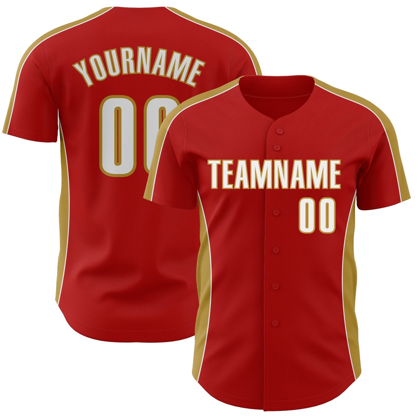 Custom Red White-Old Gold Classic Color Block Side Panel Stripe Authentic Baseball Jersey baseball jersey product view 1