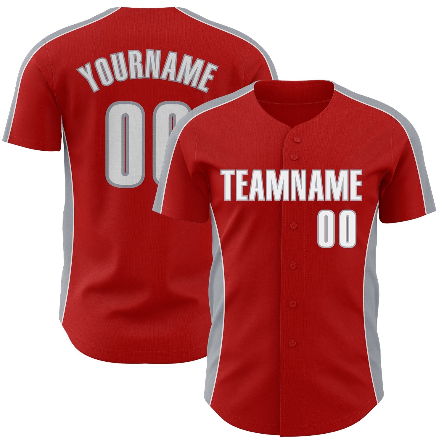 Custom Red White-Gray Classic Color Block Side Panel Stripe Authentic Baseball Jersey baseball jersey product view 1