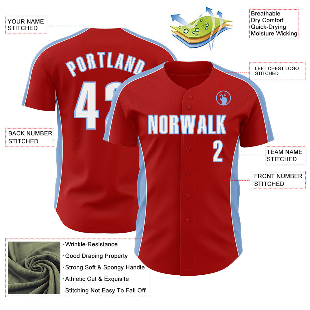 Custom Red White-Light Blue Classic Color Block Side Panel Stripe Authentic Baseball Jersey baseball jersey product view 3