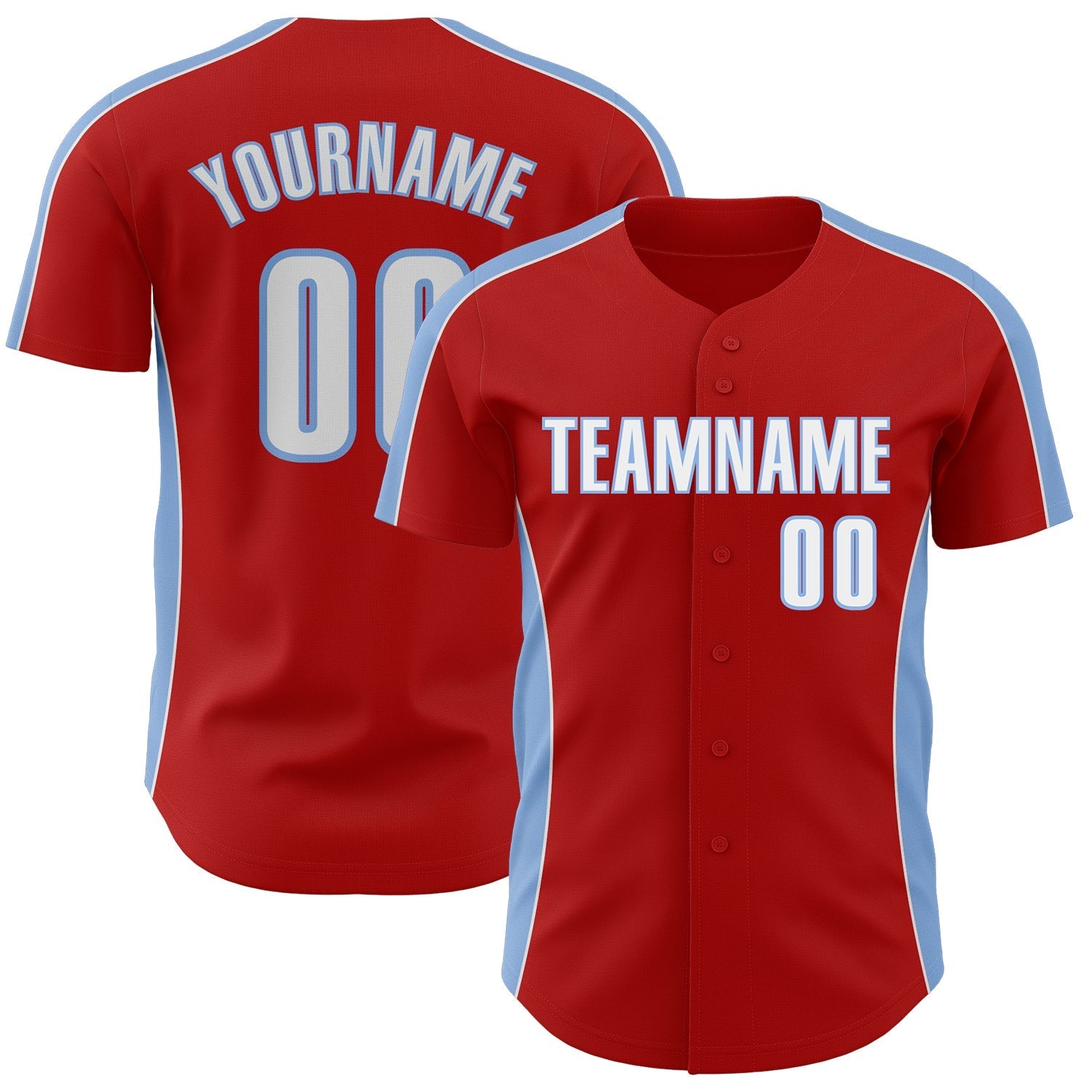 Custom Red White-Light Blue Classic Color Block Side Panel Stripe Authentic Baseball Jersey baseball jersey product view 1
