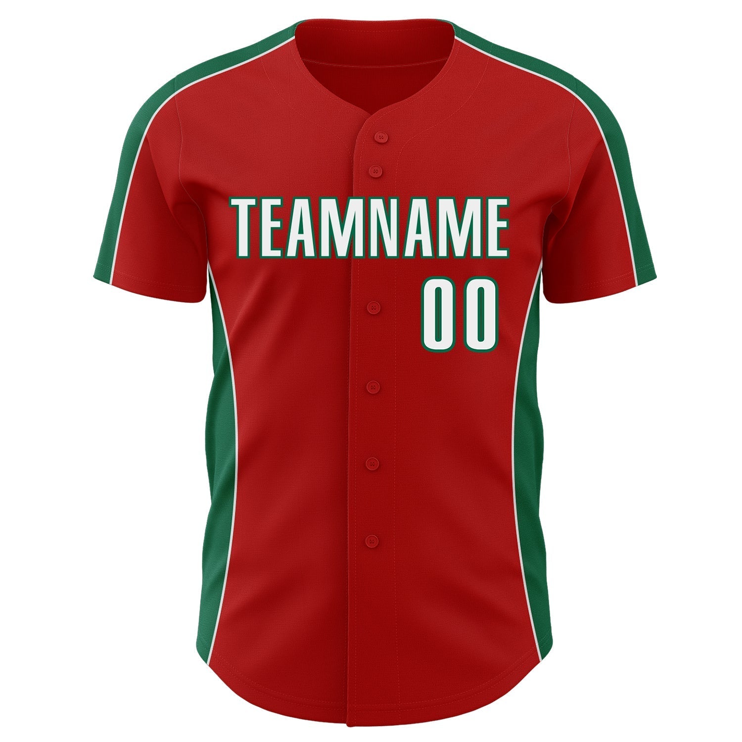 Custom Red White-Kelly Green Classic Color Block Side Panel Stripe Authentic Baseball Jersey baseball jersey product view 2