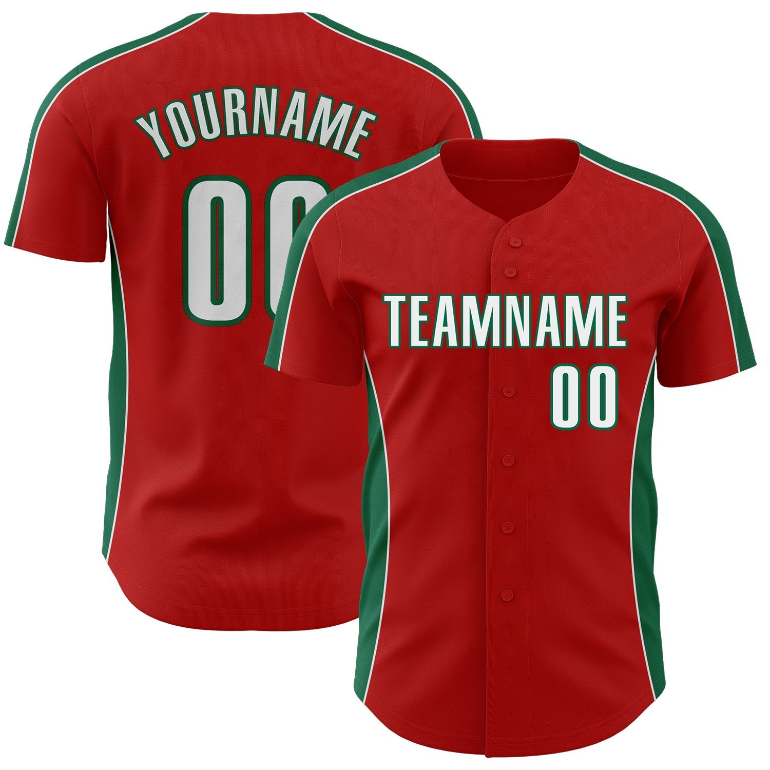 Custom Red White-Kelly Green Classic Color Block Side Panel Stripe Authentic Baseball Jersey baseball jersey product view 1