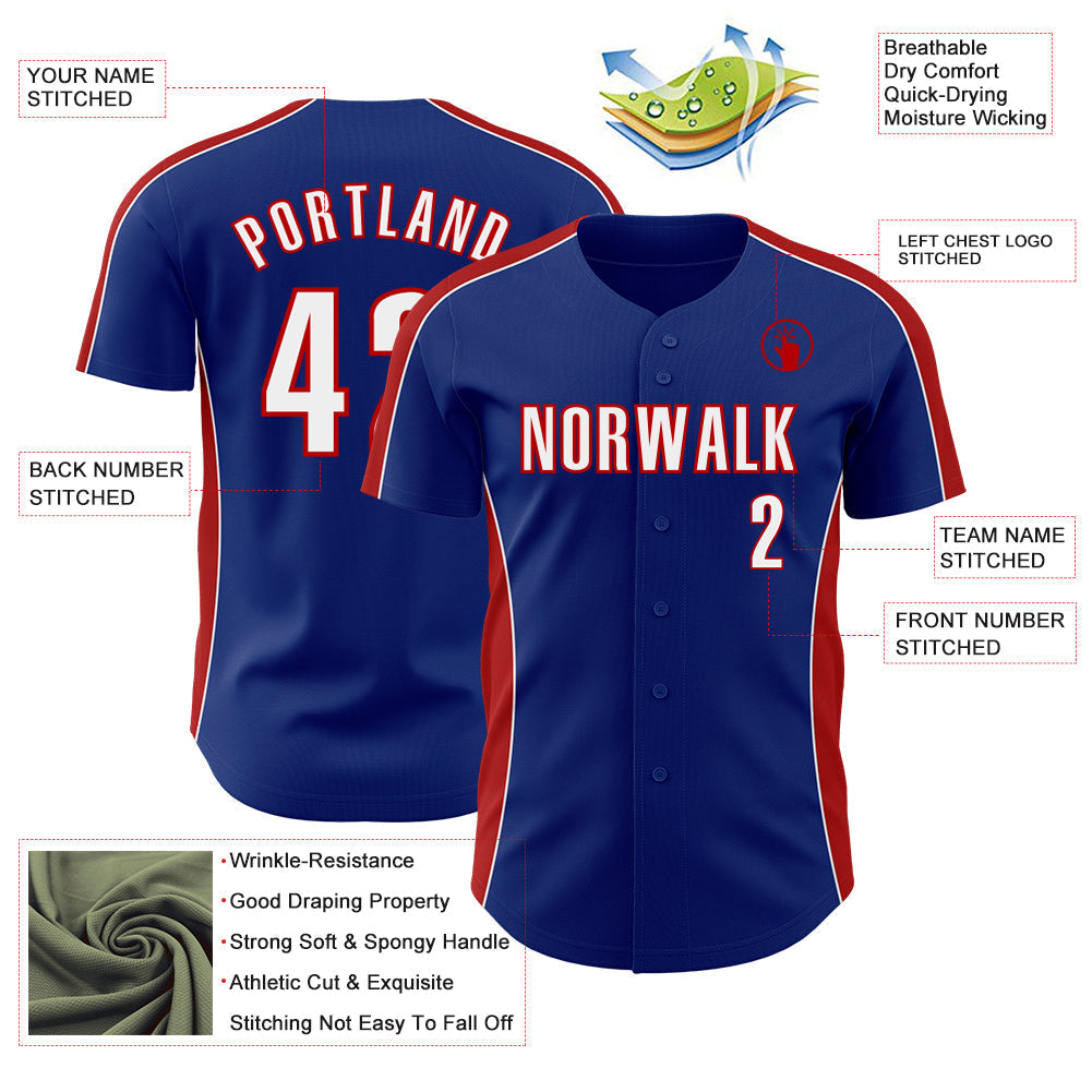 Custom Royal White-Red Classic Color Block Side Panel Stripe Authentic Baseball Jersey baseball jersey product view 3