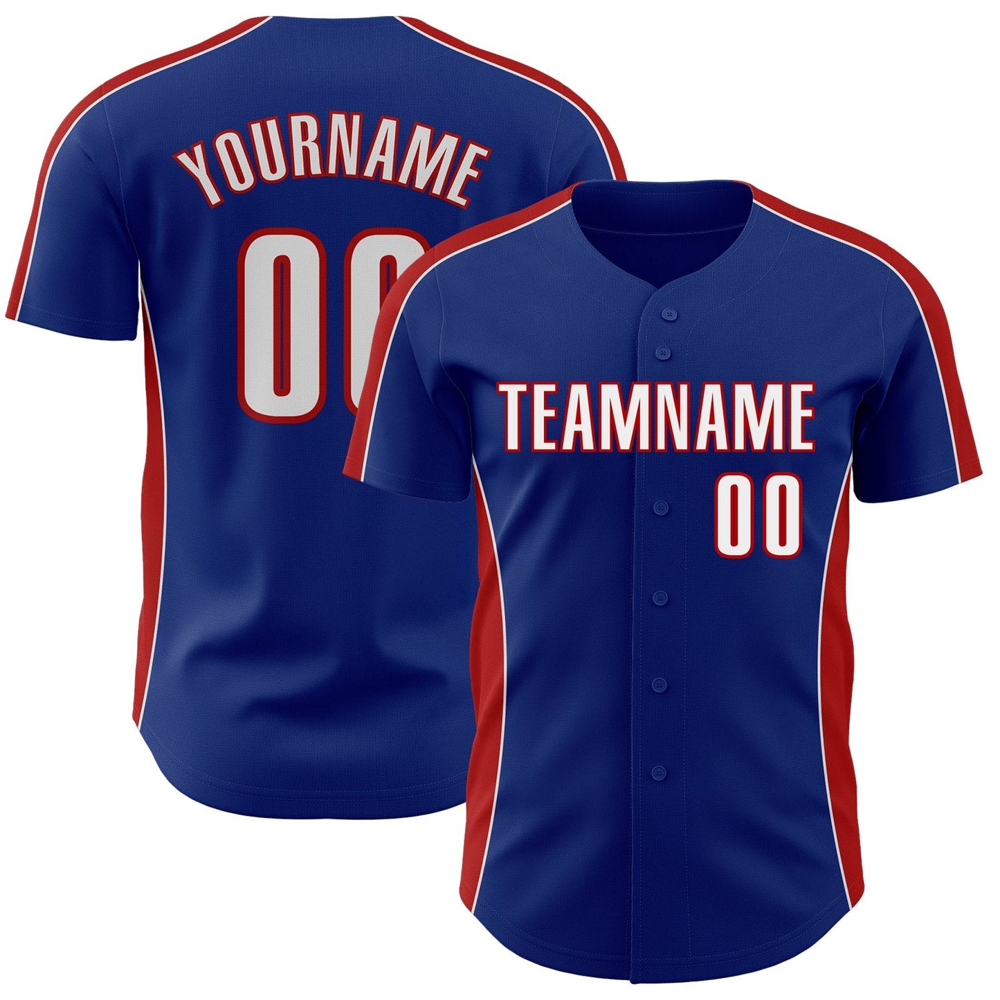 Custom Royal White-Red Classic Color Block Side Panel Stripe Authentic Baseball Jersey baseball jersey product view 1