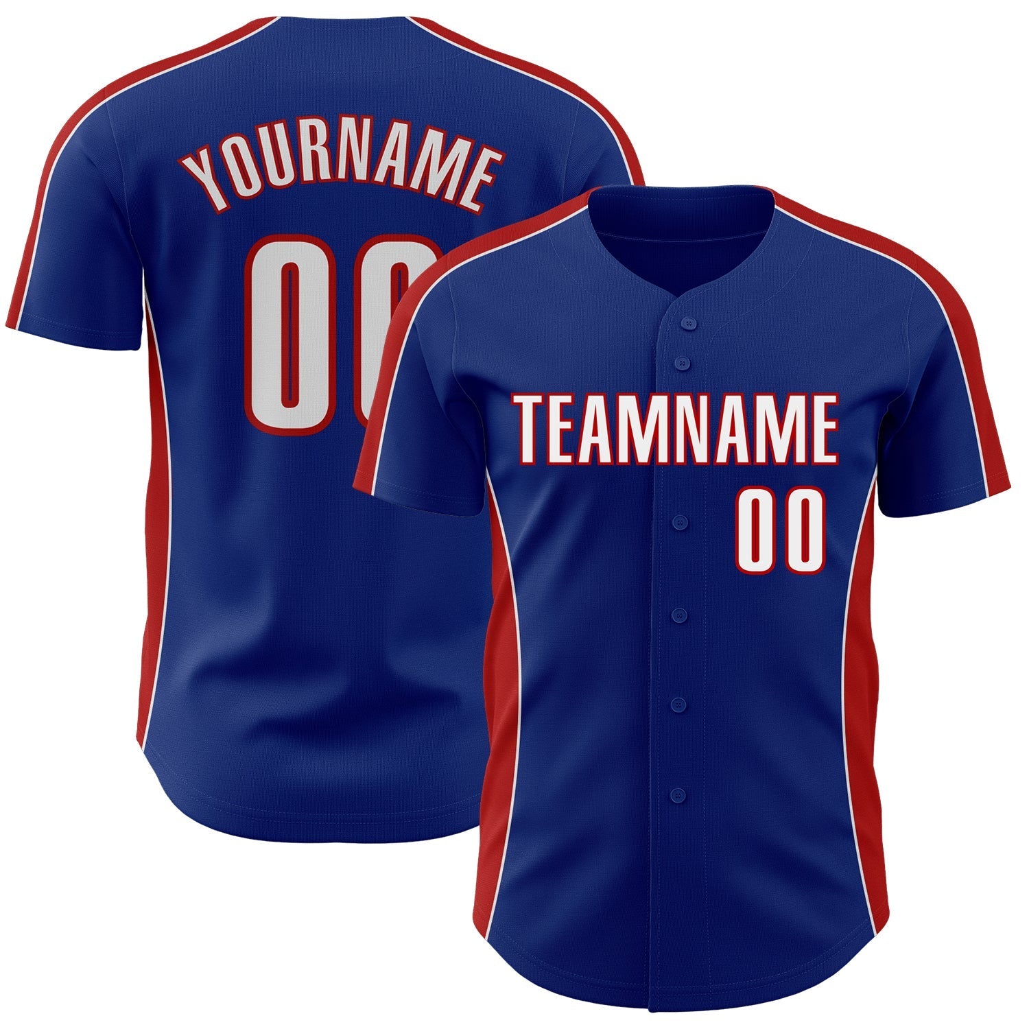 Custom Royal White-Red Classic Color Block Side Panel Stripe Authentic Baseball Jersey baseball jersey product view 1