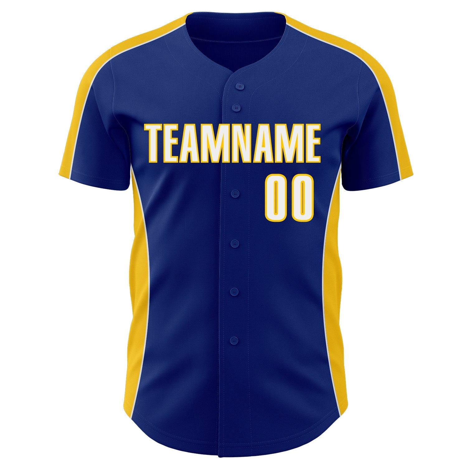 Custom Royal White-Yellow Classic Color Block Side Panel Stripe Authentic Baseball Jersey baseball jersey product view 2