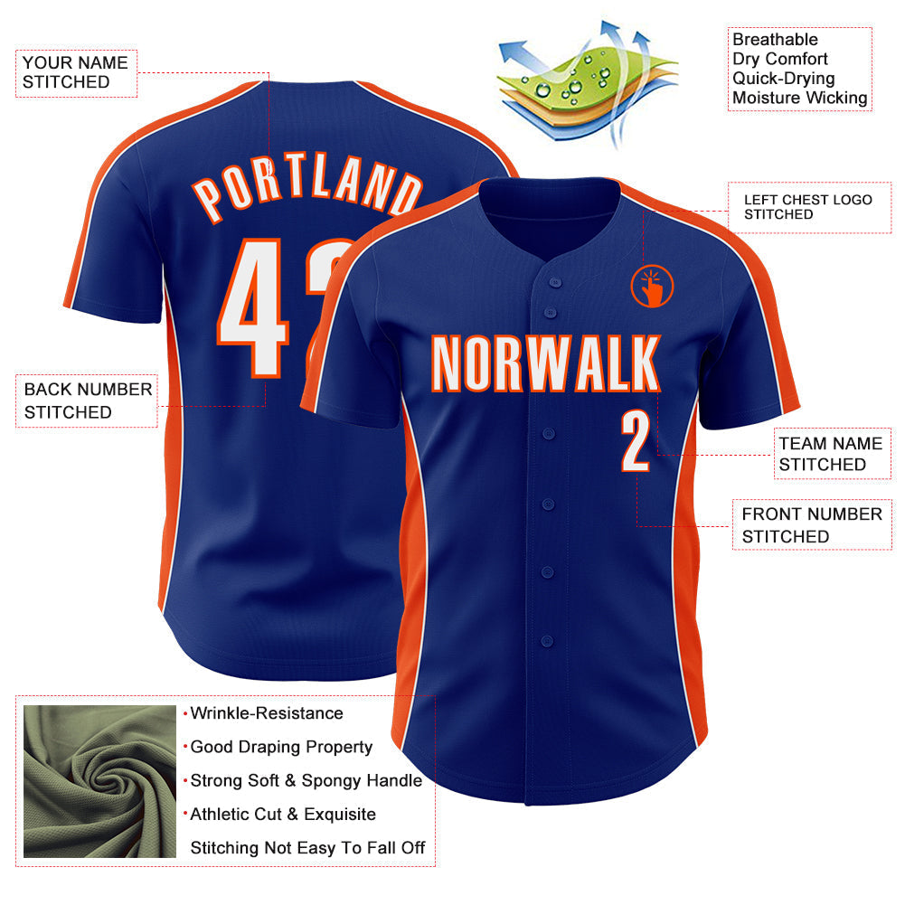 Custom Royal White-Orange Classic Color Block Side Panel Stripe Authentic Baseball Jersey baseball jersey product view 3