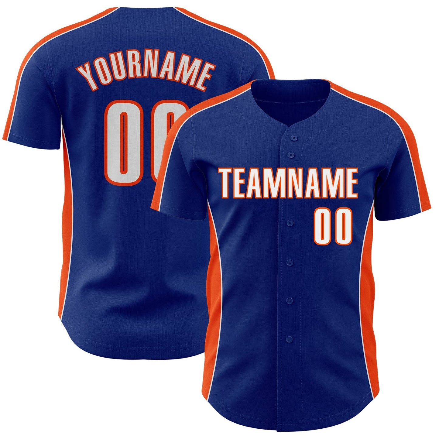 Custom Royal White-Orange Classic Color Block Side Panel Stripe Authentic Baseball Jersey baseball jersey product view 1