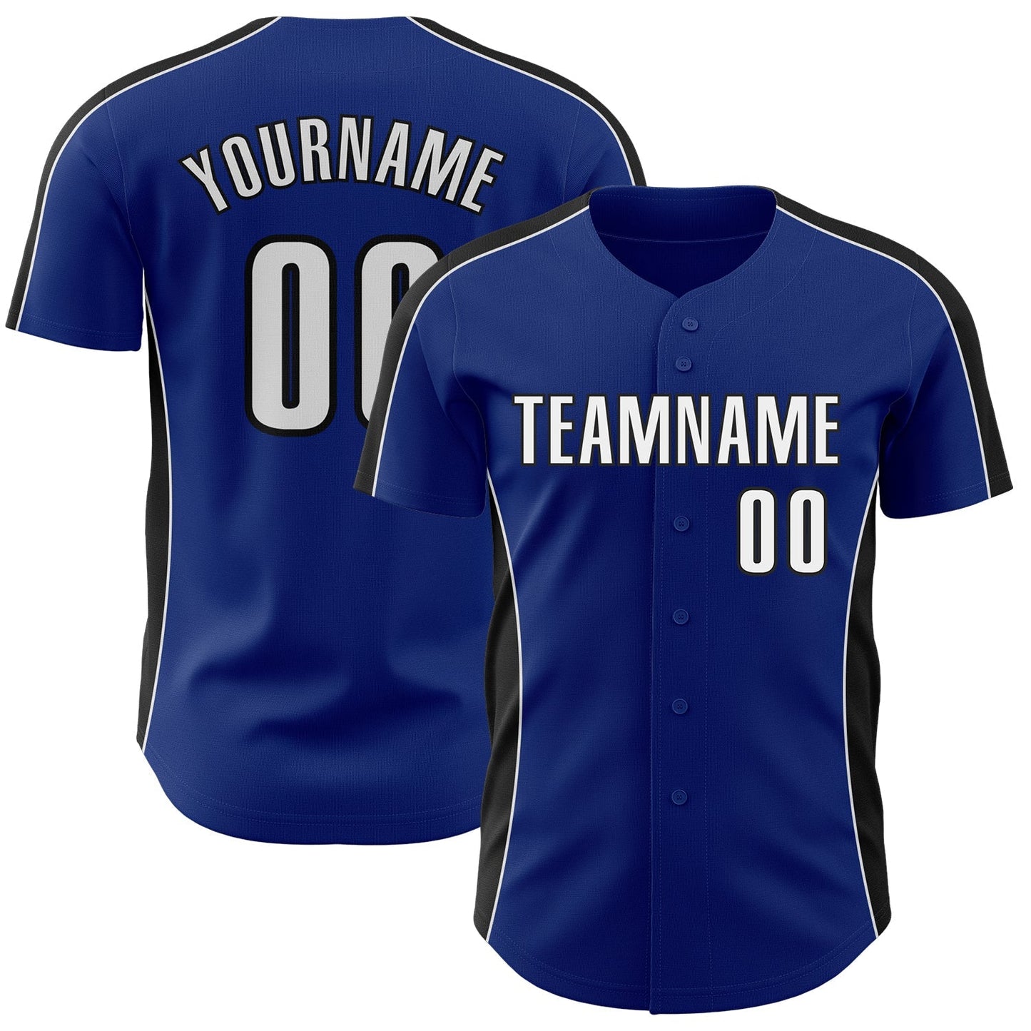 Custom Royal White-Black Classic Color Block Side Panel Stripe Authentic Baseball Jersey baseball jersey product view 1