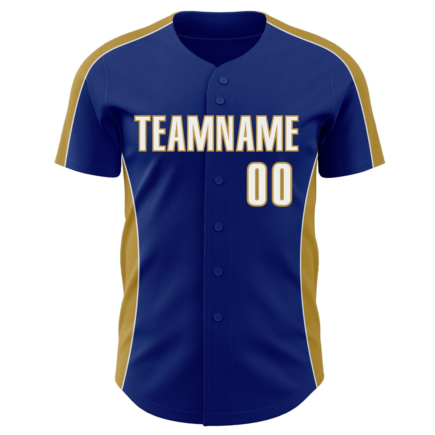 Custom Royal White-Old Gold Classic Color Block Side Panel Stripe Authentic Baseball Jersey baseball jersey product view 2