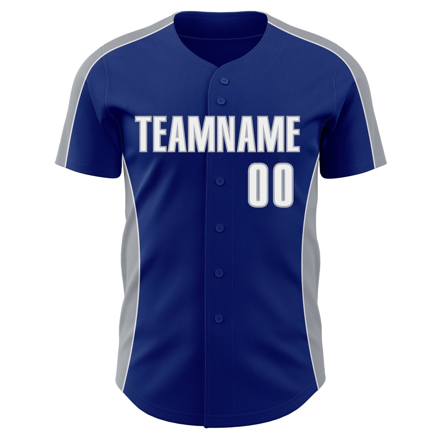 Custom Royal White-Gray Classic Color Block Side Panel Stripe Authentic Baseball Jersey baseball jersey product view 2