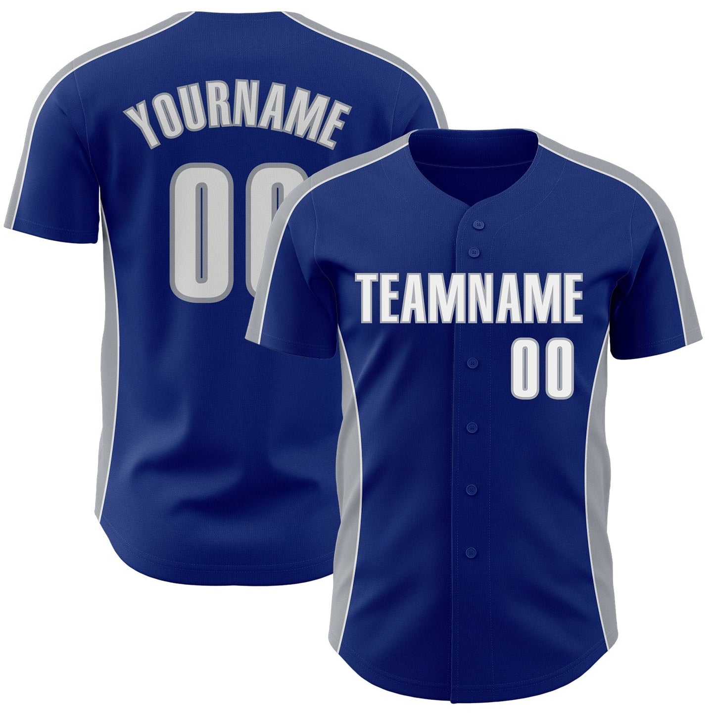 Custom Royal White-Gray Classic Color Block Side Panel Stripe Authentic Baseball Jersey baseball jersey product view 1