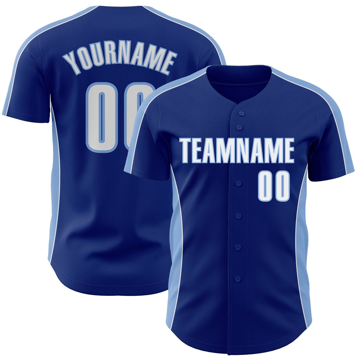 Custom Royal White-Light Blue Classic Color Block Side Panel Stripe Authentic Baseball Jersey baseball jersey product view 1