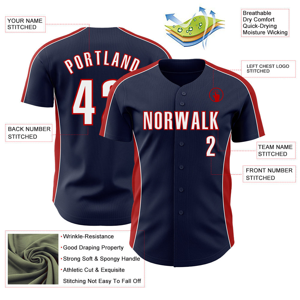 Custom Navy White-Red Classic Color Block Side Panel Stripe Authentic Baseball Jersey baseball jersey product view 3
