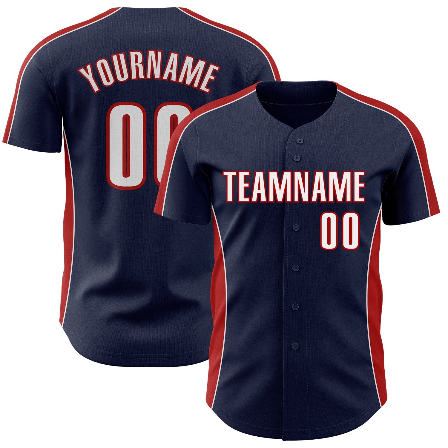 Custom Navy White-Red Classic Color Block Side Panel Stripe Authentic Baseball Jersey baseball jersey product view 1