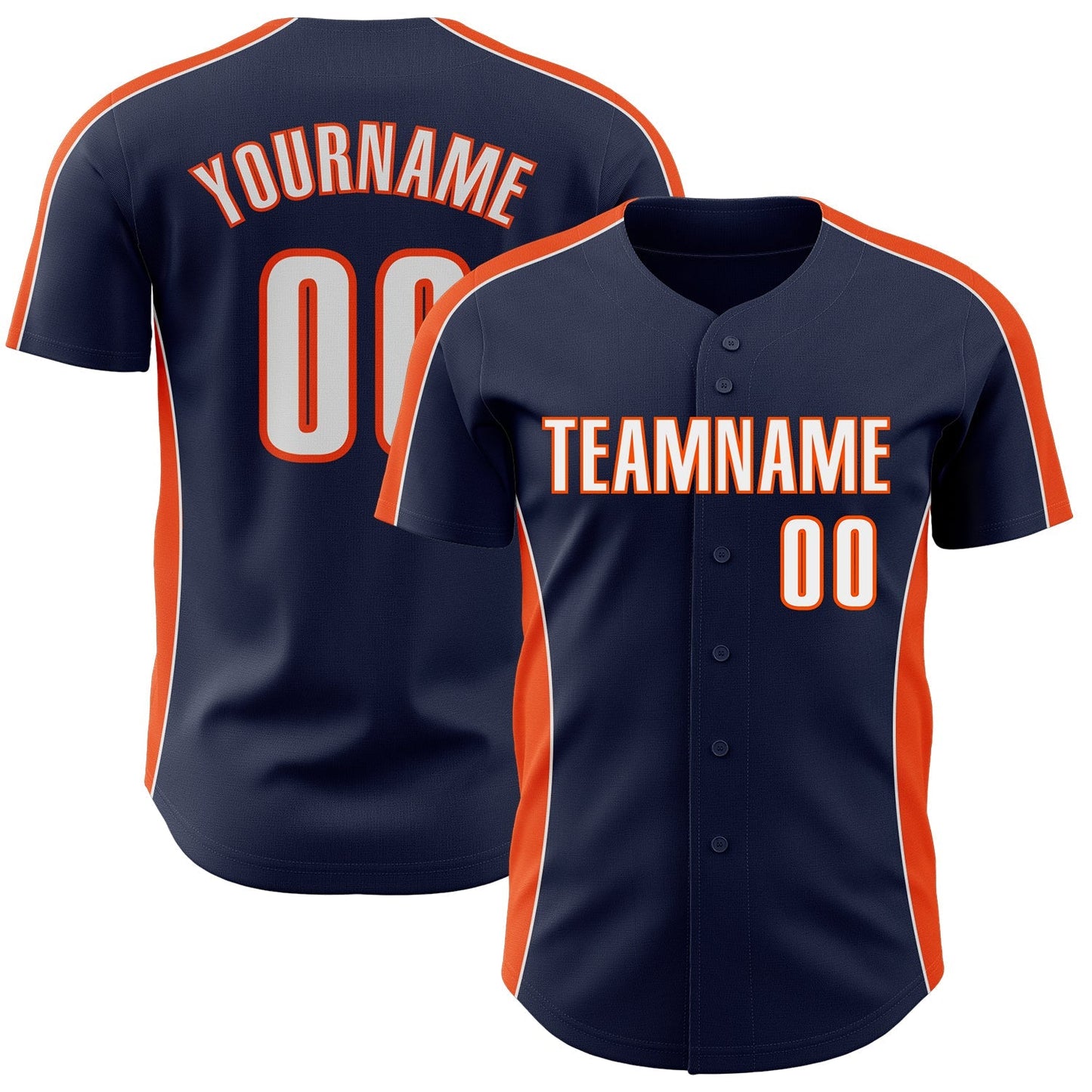 Custom Navy White-Orange Classic Color Block Side Panel Stripe Authentic Baseball Jersey baseball jersey product view 1
