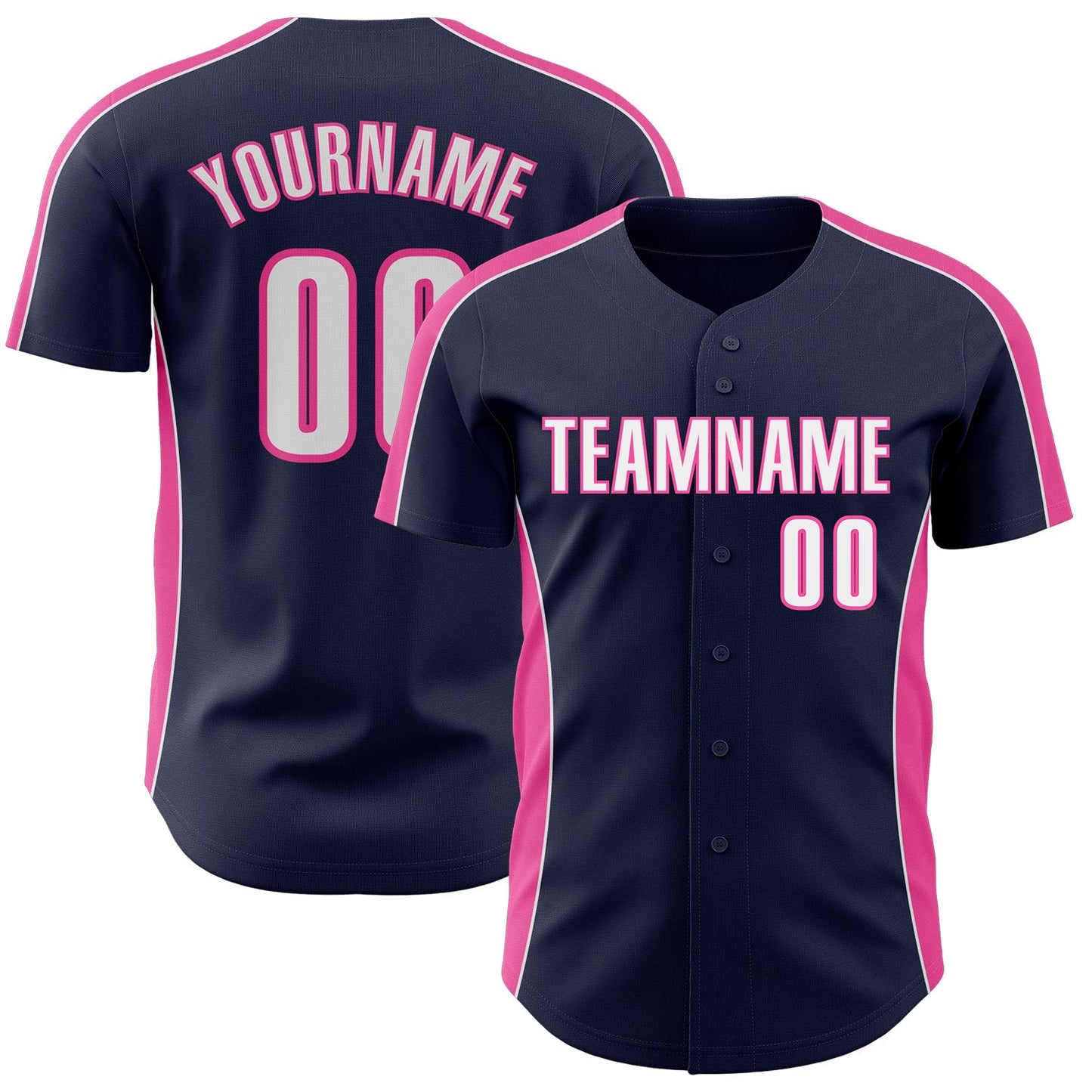 Custom Navy White-Pink Classic Color Block Side Panel Stripe Authentic Baseball Jersey baseball jersey product view 1