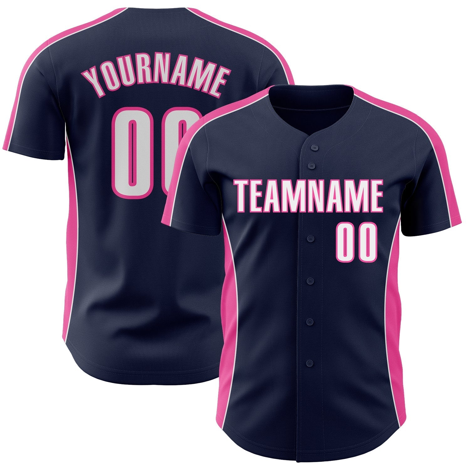 Custom Navy White-Pink Classic Color Block Side Panel Stripe Authentic Baseball Jersey baseball jersey product view 1