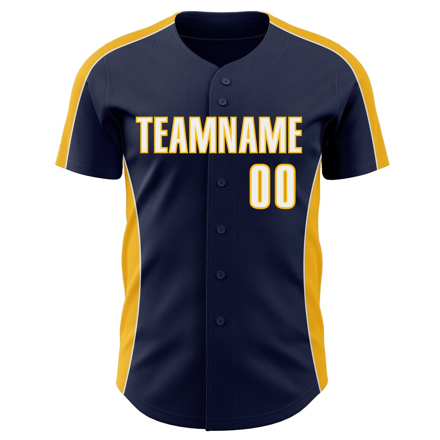 Custom Navy White-Gold Classic Color Block Side Panel Stripe Authentic Baseball Jersey baseball jersey product view 2