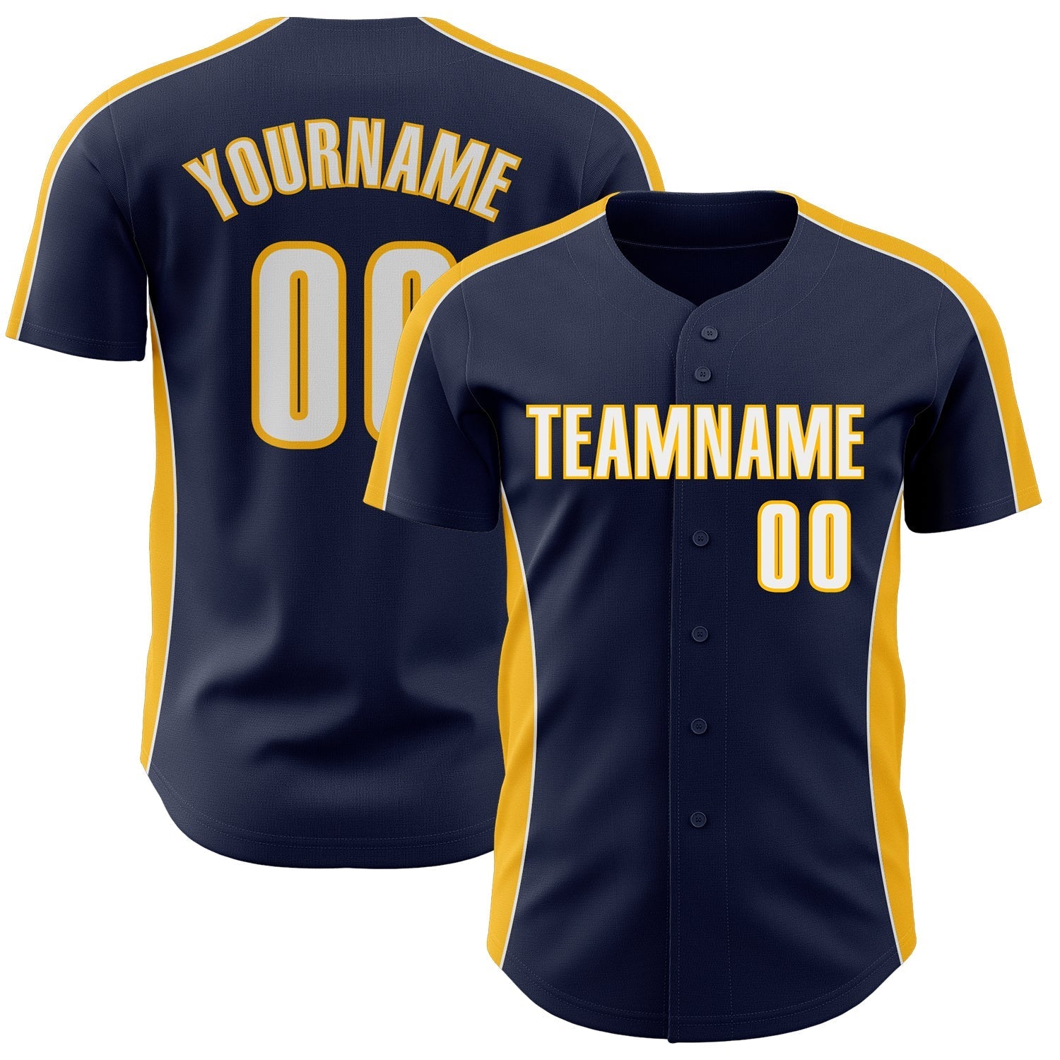 Custom Navy White-Gold Classic Color Block Side Panel Stripe Authentic Baseball Jersey baseball jersey product view 1