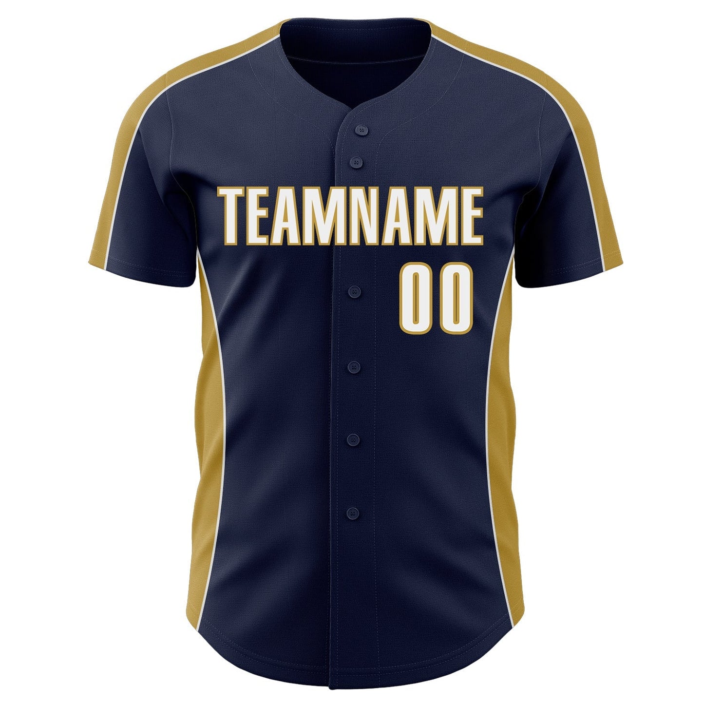 Custom Navy White-Old Gold Classic Color Block Side Panel Stripe Authentic Baseball Jersey baseball jersey product view 2