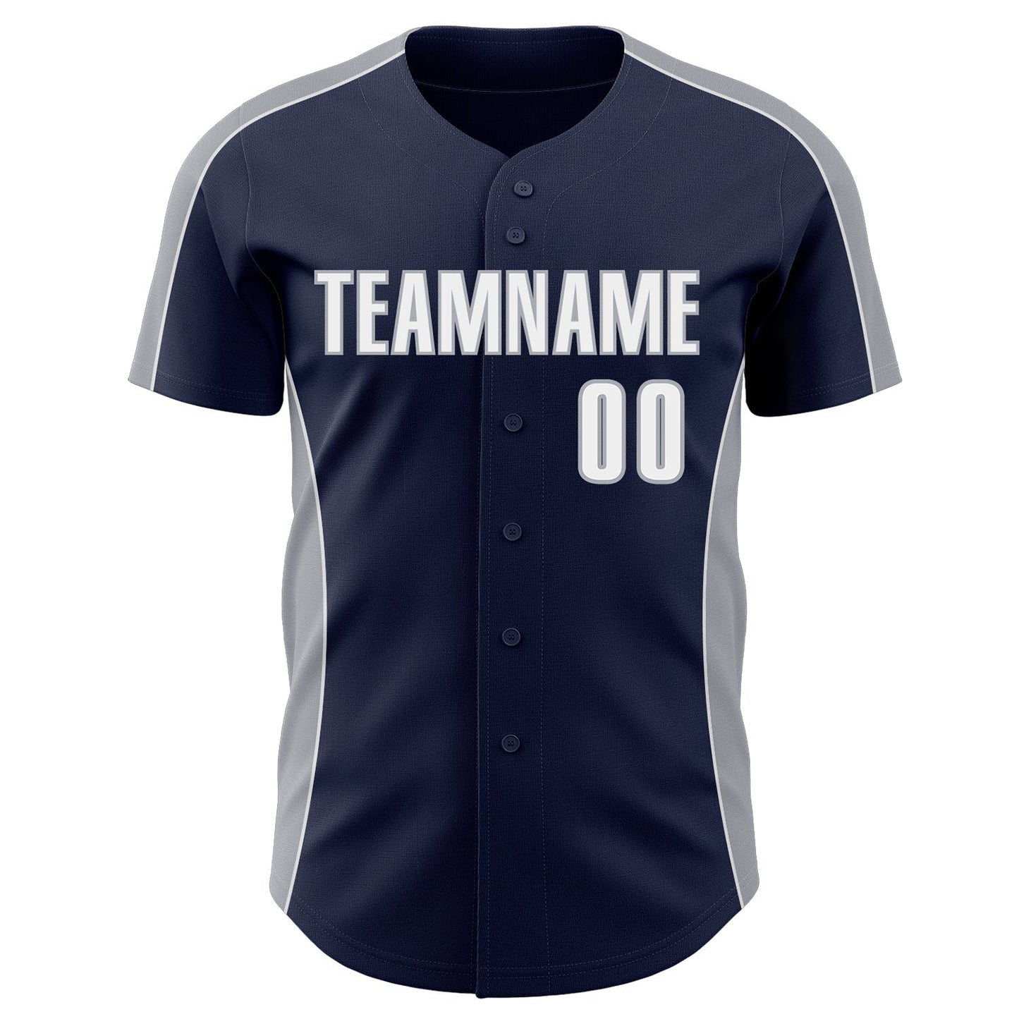 Custom Navy White-Gray Classic Color Block Side Panel Stripe Authentic Baseball Jersey baseball jersey product view 2