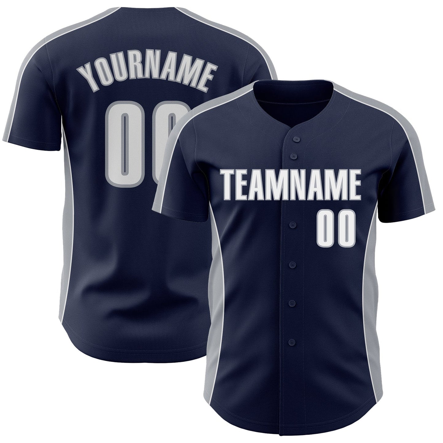 Custom Navy White-Gray Classic Color Block Side Panel Stripe Authentic Baseball Jersey baseball jersey product view 1