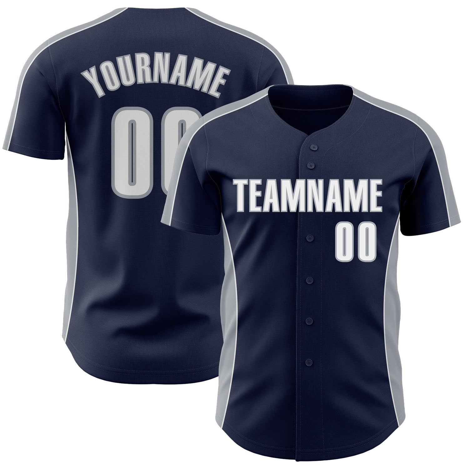 Custom Navy White-Gray Classic Color Block Side Panel Stripe Authentic Baseball Jersey baseball jersey product view 1