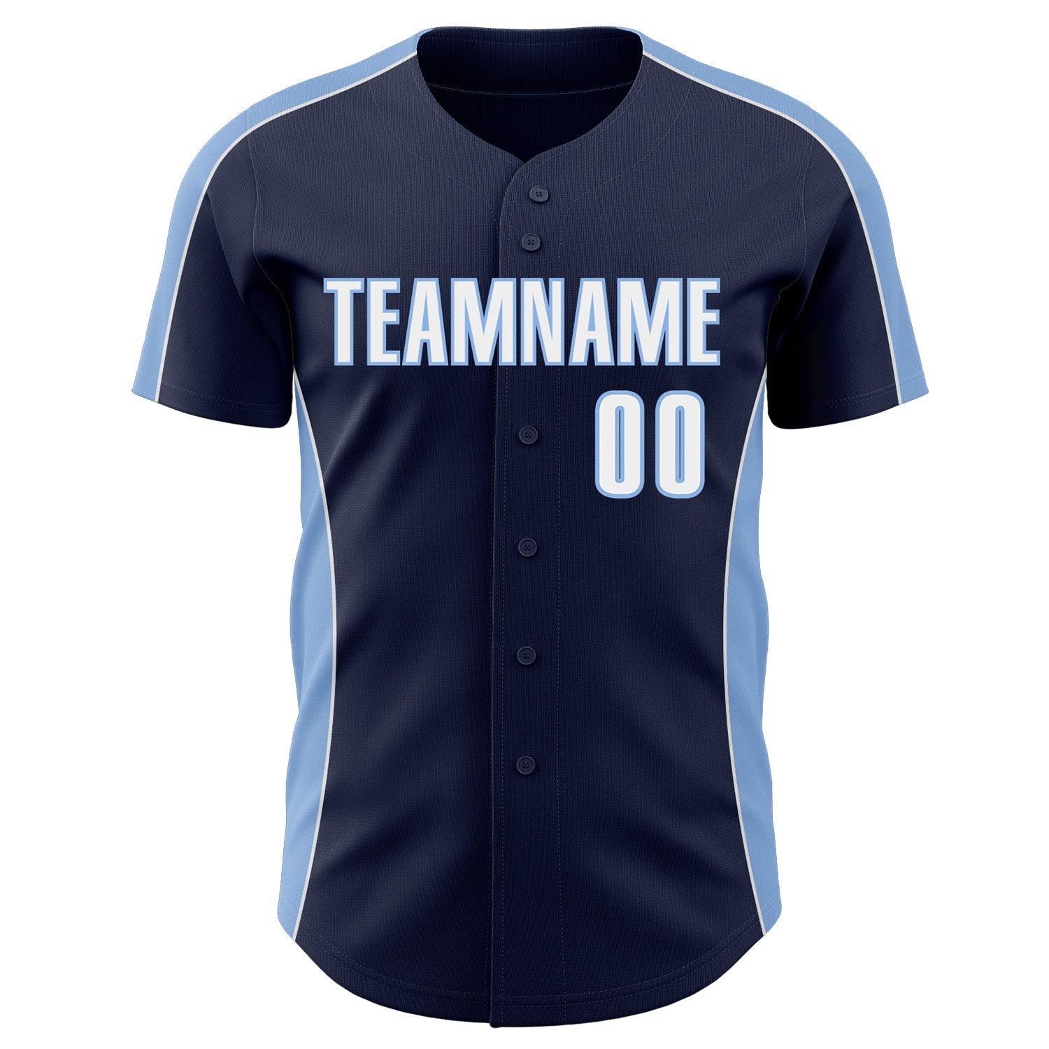 Custom Navy White-Light Blue Classic Color Block Side Panel Stripe Authentic Baseball Jersey baseball jersey product view 2