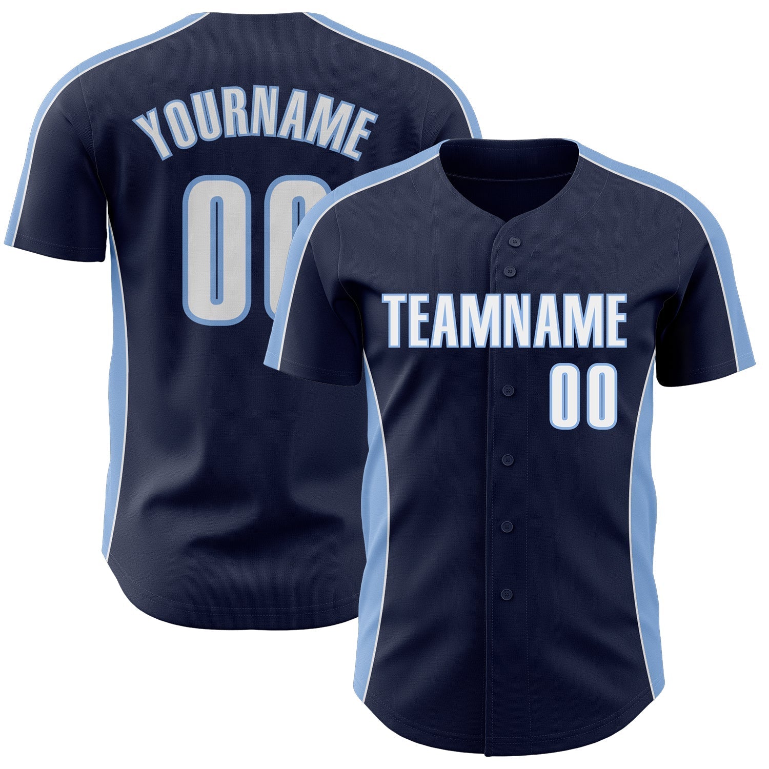 Custom Navy White-Light Blue Classic Color Block Side Panel Stripe Authentic Baseball Jersey baseball jersey product view 1