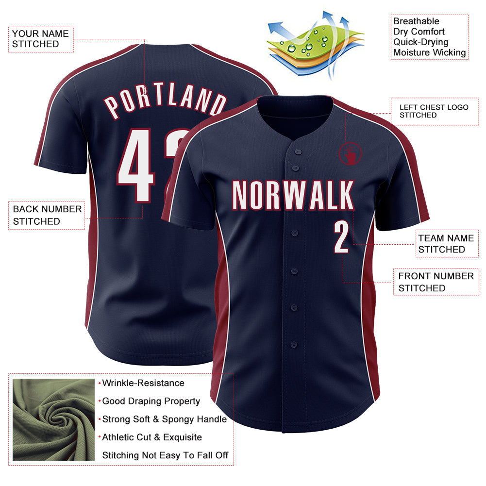 Custom Navy White-Crimson Classic Color Block Side Panel Stripe Authentic Baseball Jersey baseball jersey product view 3