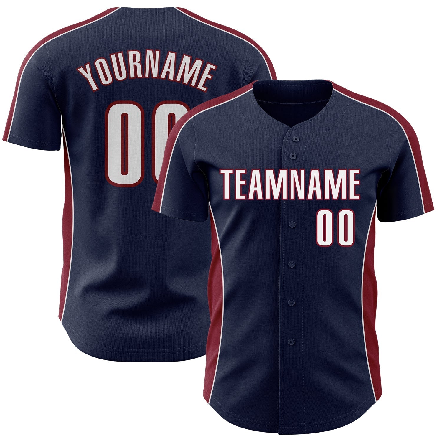 Custom Navy White-Crimson Classic Color Block Side Panel Stripe Authentic Baseball Jersey baseball jersey product view 1