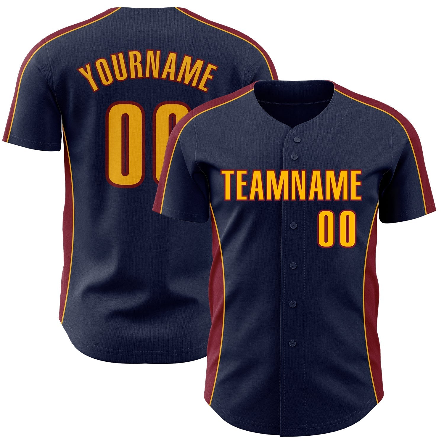 Custom Navy Gold-Crimson Classic Color Block Side Panel Stripe Authentic Baseball Jersey baseball jersey product view 1