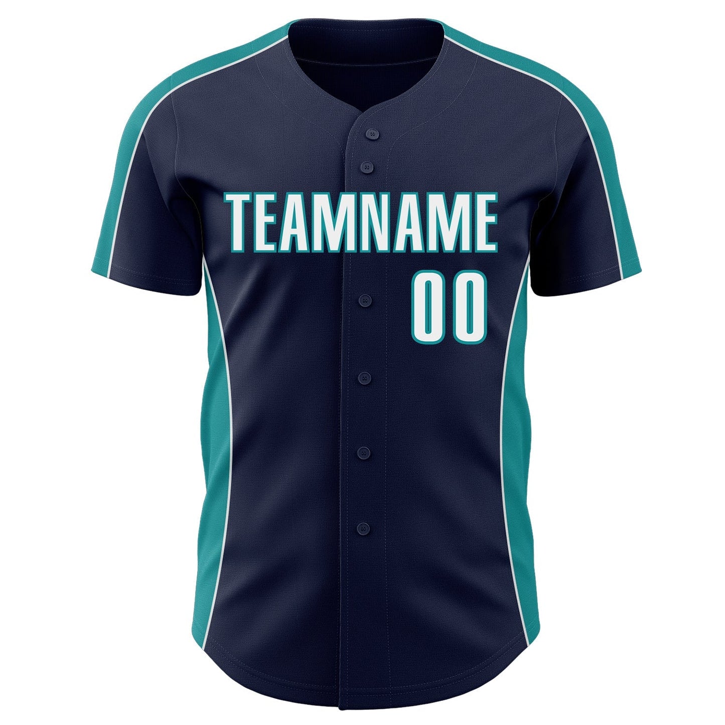 Custom Navy White-Teal Classic Color Block Side Panel Stripe Authentic Baseball Jersey baseball jersey product view 2