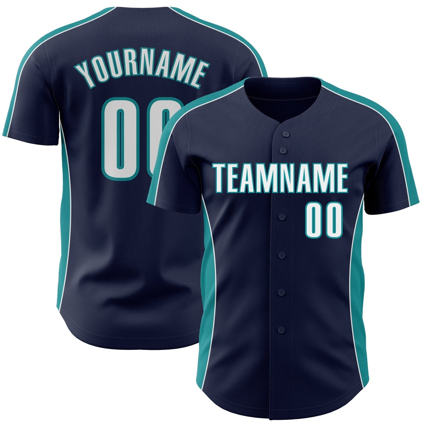 Custom Navy White-Teal Classic Color Block Side Panel Stripe Authentic Baseball Jersey baseball jersey product view 1