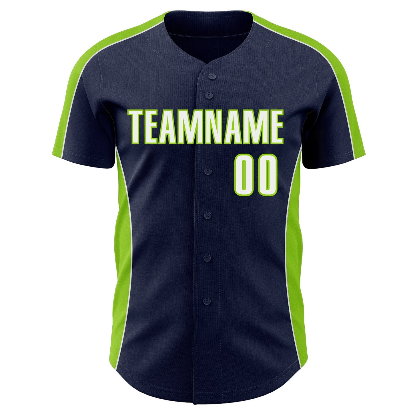 Custom Navy White-Neon Green Classic Color Block Side Panel Stripe Authentic Baseball Jersey baseball jersey product view 2