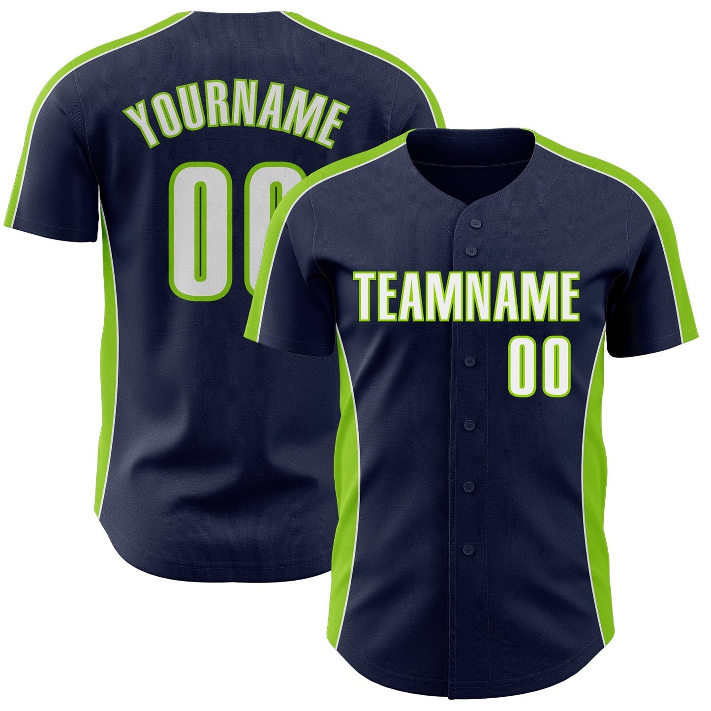 Custom Navy White-Neon Green Classic Color Block Side Panel Stripe Authentic Baseball Jersey baseball jersey product view 1