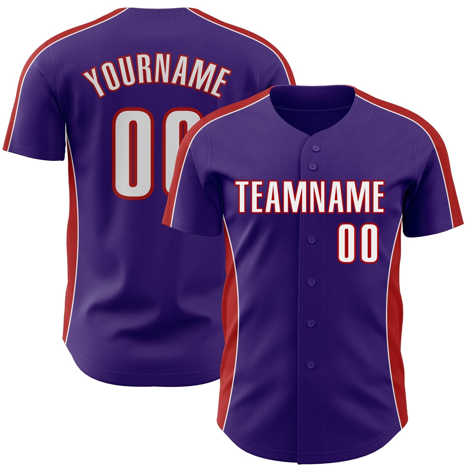 Custom Purple White-Red Classic Color Block Side Panel Stripe Authentic Baseball Jersey baseball jersey product view 1