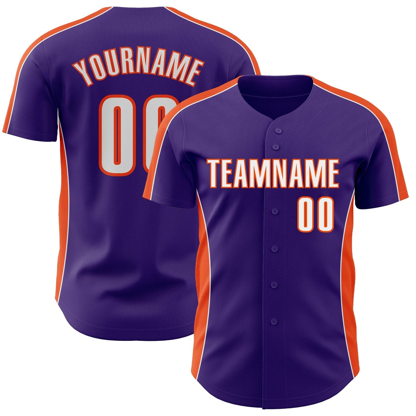 Custom Purple White-Orange Classic Color Block Side Panel Stripe Authentic Baseball Jersey baseball jersey product view 1