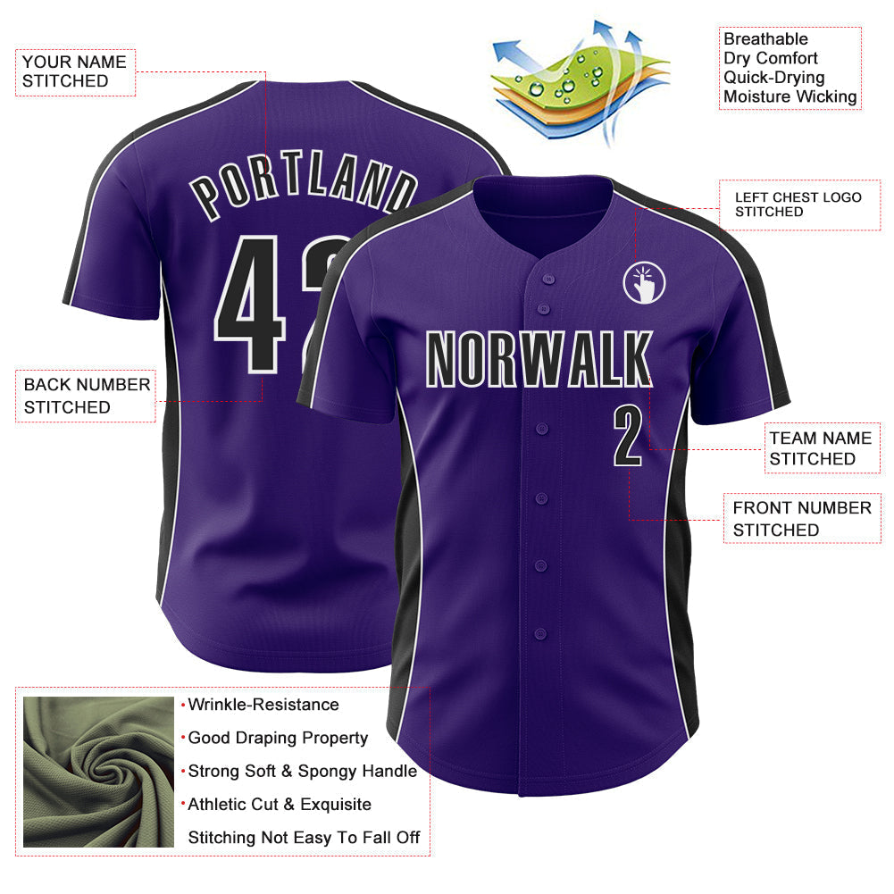 Custom Purple Black-White Classic Color Block Side Panel Stripe Authentic Baseball Jersey baseball jersey product view 3