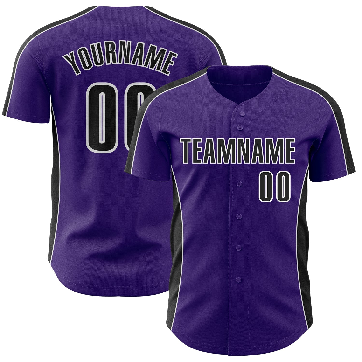 Custom Purple Black-White Classic Color Block Side Panel Stripe Authentic Baseball Jersey baseball jersey product view 1