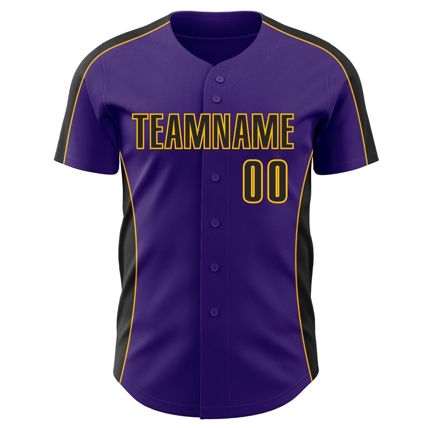 Custom Purple Black-Gold Classic Color Block Side Panel Stripe Authentic Baseball Jersey baseball jersey product view 2