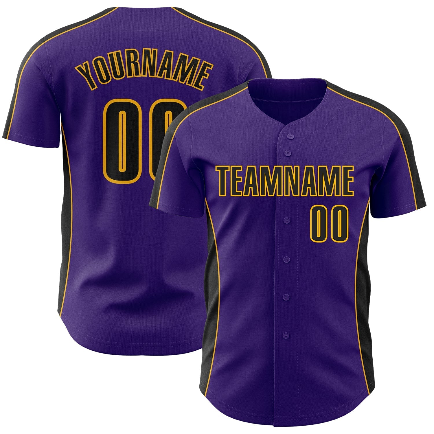 Custom Purple Black-Gold Classic Color Block Side Panel Stripe Authentic Baseball Jersey baseball jersey product view 1
