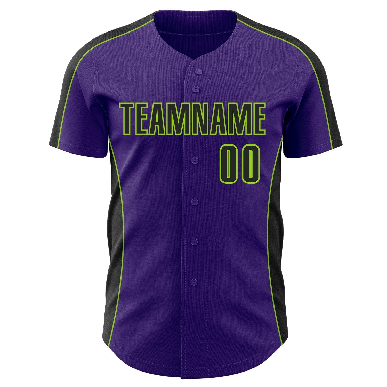 Custom Purple Black-Neon Green Classic Color Block Side Panel Stripe Authentic Baseball Jersey baseball jersey product view 2