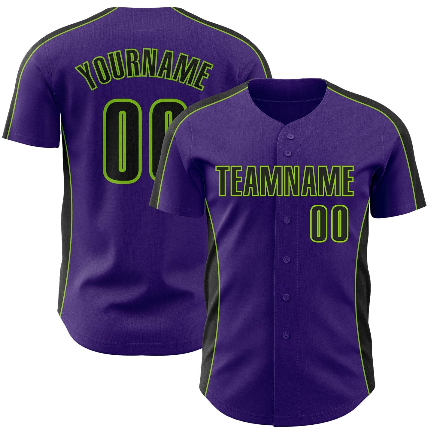 Custom Purple Black-Neon Green Classic Color Block Side Panel Stripe Authentic Baseball Jersey baseball jersey product view 1
