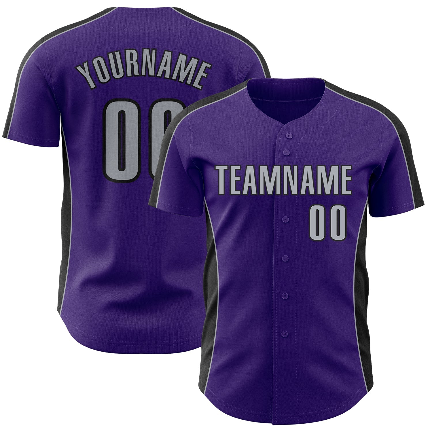 Custom Purple Gray-Black Classic Color Block Side Panel Stripe Authentic Baseball Jersey baseball jersey product view 1