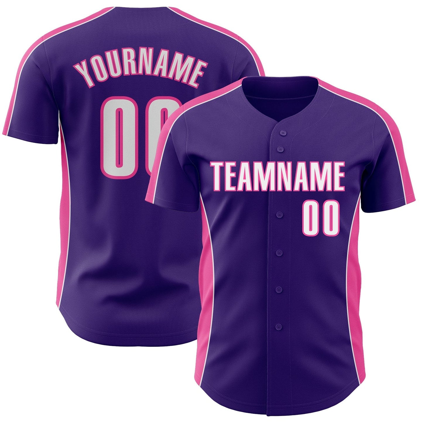 Custom Purple White-Pink Classic Color Block Side Panel Stripe Authentic Baseball Jersey baseball jersey product view 1